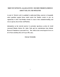 Misconceptions, Allegations Or Misunderstandings About Islam And