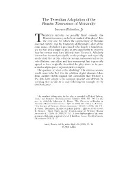 The Terentian Adaptation of the Heauton Timorumenos of Menander Lawrence Richardson, Jr