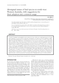 Aboriginal Names of Bird Species in South-West Western Australia, with Suggestions for Their Adoption Into Common Usage