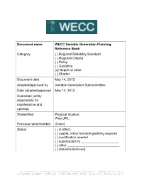 Document Name WECC Variable Generation Planning Reference