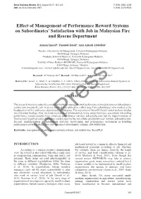 Effect of Management of Performance Reward Systems on Subordinates’ Satisfaction with Job in Malaysian Fire and Rescue Department