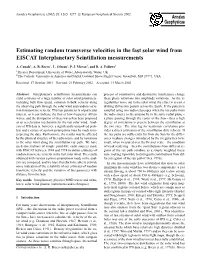 Estimating Random Transverse Velocities in the Fast Solar Wind from EISCAT Interplanetary Scintillation Measurements