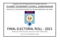 FINAL ELECTORAL ROLL - 2021 (Includes Name of Rvps’ Having Active Registration on Or Before 03Rd March, 2021)