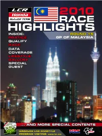 Highlights Inside: Round 15 Pratice Gp of Malaysia Qualify Race Data Coverage Lifestyle Gallery Special Guest