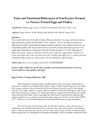 Taste and Nutritional Differences of Non-Factory Farmed Vs. Factory Farmed Eggs and Poultry
