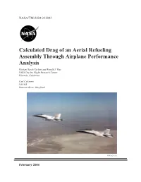 Calculated Drag of an Aerial Refueling Assembly Through Airplane Performance Analysis