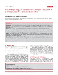 Head Morphology of Modern Dayak Kenyah Population in Borneo: a Tool for Forensic Identification