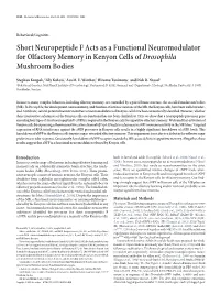 Short Neuropeptide F Acts As a Functional Neuromodulator for Olfactory Memory in Kenyon Cells of Drosophila Mushroom Bodies