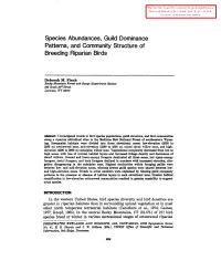 Species Abundances, Guild Dominance Patterns, and Community Structure of Breeding Riparian Birds