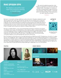 RAE SPOON EPK the Mark of a Gifted Songwriter Is the Ability to Create the Most Emotion with the Rae Spoon Is One of the Most Fewest Notes