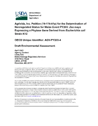 19-176-01P) for the Determination of Nonregulated Status for Maize Event PY203: Zea Mays Expressing a Phytase Gene Derived from Escherichia Coli Strain K12