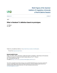 What Is Literature? a Definition Based on Prototypes