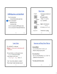 15-853:Algorithms in the Real World Block Codes Linear Codes