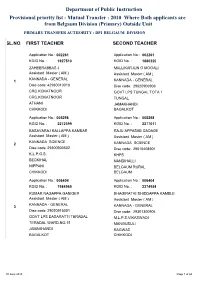 2010 Where Both Applicants Are from Belgaum Division (Primary) Outside Unit PRIMARY TRANSFER AUTHORITY : DPI BELGAUM DIVISION