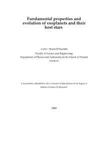 Fundamental Properties and Evolution of Exoplanets and Their Host Stars