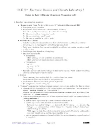 Notes for Lab 1 (Bipolar (Junction) Transistor Lab)