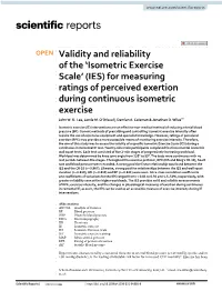 Validity and Reliability of the 'Isometric Exercise Scale' (IES) for Measuring Ratings of Perceived Exertion During Continuo