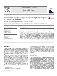 Day-Ahead Forecasting of Solar Power Output from Photovoltaic Plants in the American Southwest