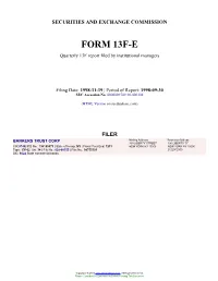 FORM 13F-E Quarterly 13F Report Filed by Institutional Managers