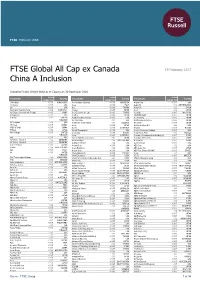 FTSE Global All Cap Ex Canada China a Inclusion