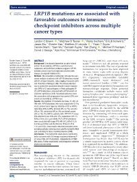 LRP1B Mutations Are Associated with Favorable Outcomes to Immune Checkpoint Inhibitors Across Multiple Cancer Types