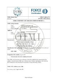 Oiml Certificate Issued Under Scheme A