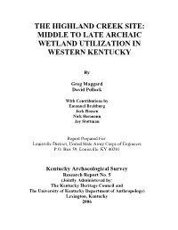The Highland Creek Site: Middle to Late Archaic Wetland Utilization in Western Kentucky