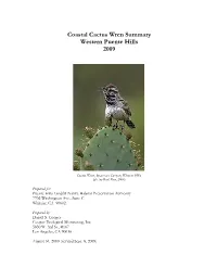 Coastal Cactus Wren Summary Final Report