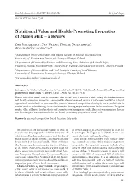 Nutritional Value and Health-Promoting Properties of Mare’S Milk – a Review