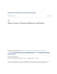 Police Science Technical Abstracts and Notes