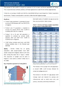 POPULATION OVERVIEW an OVERVIEW of TORBAY – 2018 the Purpose of This Profile Is to Give an Overview of the Current and Future Population of Torbay