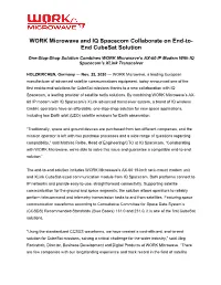 WORK Microwave and IQ Spacecom Collaborate on End-To- End Cubesat Solution