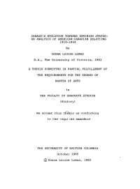 Canada's Evolution Towards Dominion Status: an Analysis of American-Canadian Relations 1919-1924