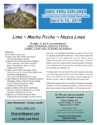 Lima ~ Machu Picchu ~ Nazca Lines