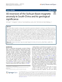 3D Inversion of the Sichuan Basin Magnetic Anomaly in South China