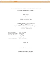 LANGUAGE ATTITUDES and LINGUISTIC PROFILING AMONG MICRO-ENTERPRISERS in MEXICO a Dissertation by REBECCA ANN BREWER Submitted