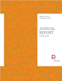 American Council of Learned Societies Annual Report, 2012-2013