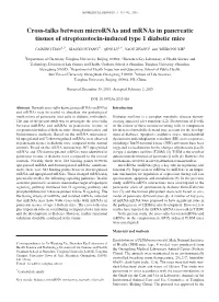 Cross‑Talks Between Micrornas and Mrnas in Pancreatic Tissues of Streptozotocin‑Induced Type 1 Diabetic Mice