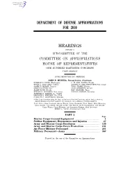 Department of Defense Appropriations for 2010