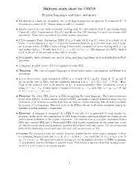 Midterm Study Sheet for CS3719 Regular Languages and Finite