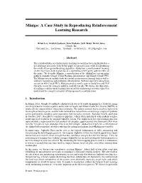 Minigo: a Case Study in Reproducing Reinforcement Learning Research