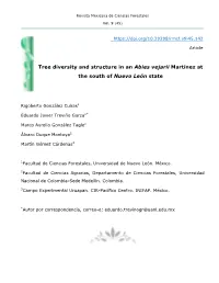 Tree Diversity and Structure in an Abies Vejarii Martínez at the South of Nuevo León State