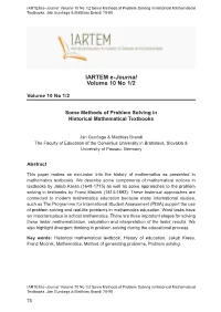 IARTEM E-Journal Volume 10 No 1/2 Some Methods of Problem Solving in Historical Mathematical Textbooks