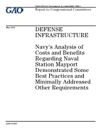 Navy's Analysis of Costs and Benefits Regarding Naval Station Mayport Demonstrated Some Best Practices and Minimally Addressed Other Requirements