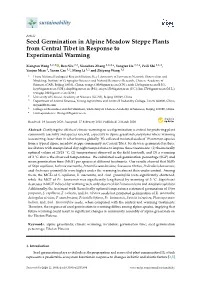 Seed Germination in Alpine Meadow Steppe Plants from Central Tibet in Response to Experimental Warming