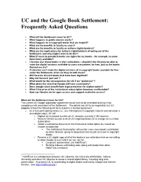 UC and the Google Book Settlement: Frequently Asked Questions