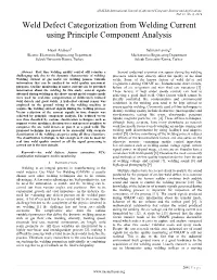 Weld Defect Categorization from Welding Current Using Principle Component Analysis