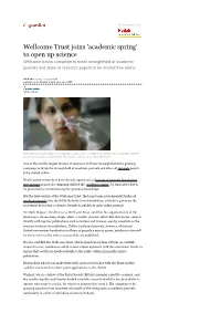Wellcome Trust Joins 'Academic Spring' to Open up Science