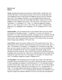 Doctrine and Beliefs: Trinity: ​God Eternally Exists As Three Persons