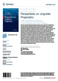 Perspectives on Linguistic Pragmatics